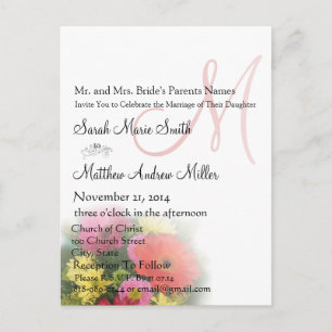 Elegant Monogram Gerber Daisies Wedding Einladung