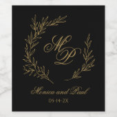 Elegant Monogram gold and black wine label Weinetikett (Einzelnes Label)