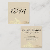 Elegant Monogram Gold Floral Quadratische Visitenkarte (Vorne/Hinten)