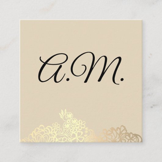Elegant Monogram Gold Floral Quadratische Visitenkarte (Vorderseite)