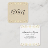 Elegant Monogram Gold Floral Quadratische Visitenkarte (Vorne/Hinten)