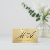 Elegant Monogram | Gold gebürstet | Holzkörner Visitenkarte (Stehend Vorderseite)
