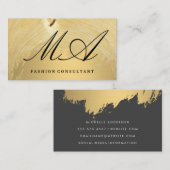 Elegant Monogram | Gold gebürstet | Holzkörner Visitenkarte (Vorne/Hinten)