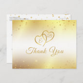 Elegant Monogram Gold Hearts Confetti Vielen Dank Postkarte (Vorne/Hinten)