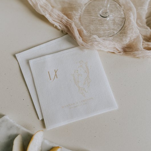 Elegant Monogram | Gold Koi Fish Wedding Servietten Mit Folie