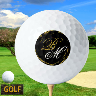 Elegant Monogram Golf Ball, Modern Gold Black Golfball