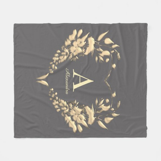 Elegant Monogram Gray Fleecedecke (Vorderseite (Horizontal))