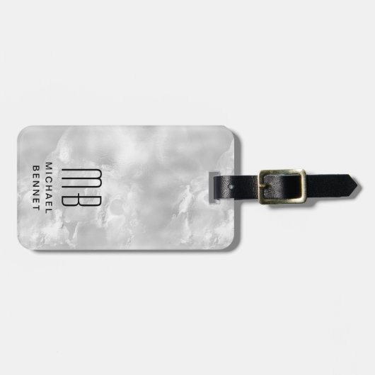 Elegant Monogram Gray Gepäckanhänger (Vorderseite horizontal)