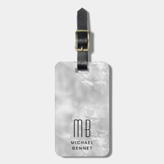 Elegant Monogram Gray Gepäckanhänger (Vorderseite vertikal)