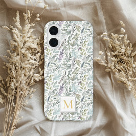 Elegant Monogram Green Botanical Watercolor iPhone 16 Hülle