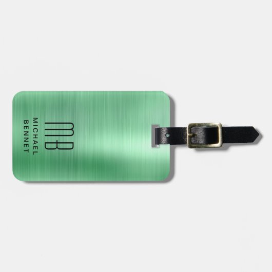 Elegant Monogram Green Gepäckanhänger (Vorderseite horizontal)