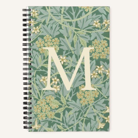 Elegant Monogram Green Jasmine Floral Notizblock (Vorderseite)
