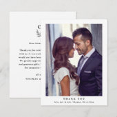 Elegant Monogram Greenerity Blätter Wedding Foto Dankeskarte (Vorne/Hinten)