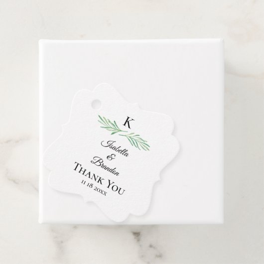 Elegant Monogram Greenerity Wedding Geschenkanhänger (Beispiel)
