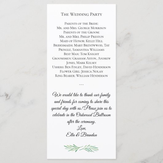 Elegant Monogram Greenerity Wedding Program Menükarte (Rückseite)