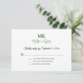 Elegant Monogram Greenerity Wedding RSVP Einladung (Stehend Vorderseite)