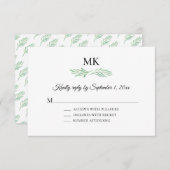 Elegant Monogram Greenerity Wedding RSVP Einladung (Vorne/Hinten)