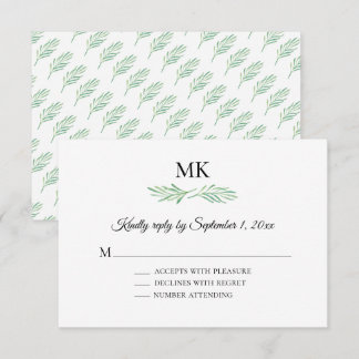 Elegant Monogram Greenerity Wedding RSVP Einladung