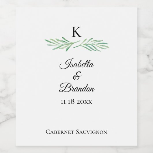 Elegant Monogram Greenerity Wedding Weinetikett (Einzelnes Label)