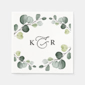 Elegant Monogram Greenery Eucalyptus Personalisier Serviette (Vorderseite)