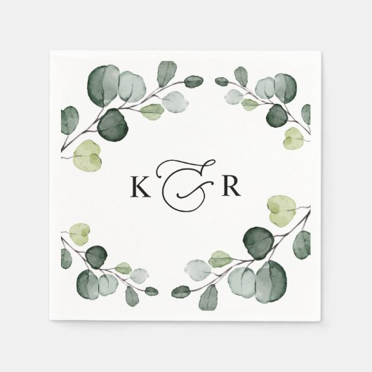 Elegant Monogram Greenery Eucalyptus Personalisier Serviette (Vorderseite)