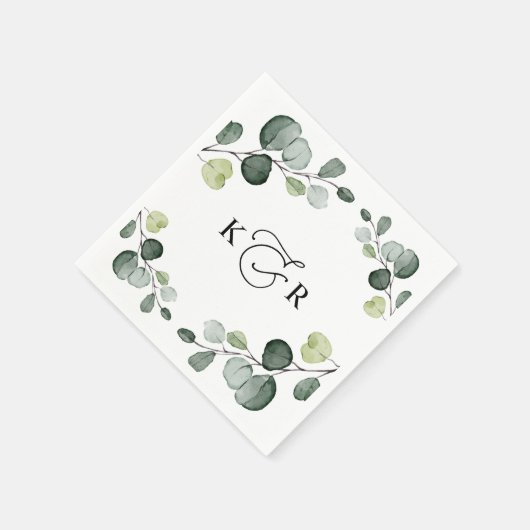Elegant Monogram Greenery Eucalyptus Personalisier Serviette (Ecke)