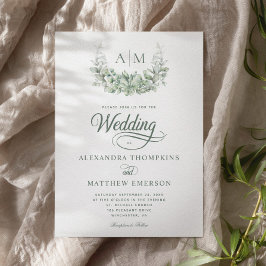 Elegant Monogram Greenery Eucalyptus Sage Wedding Einladung