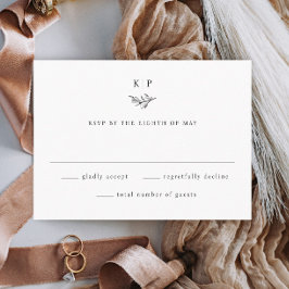 Elegant Monogram Greenery Leaves Wedding RSVP Karte