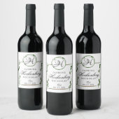 Elegant Monogram Greenery Personalisiert Weinetikett (Flaschen)