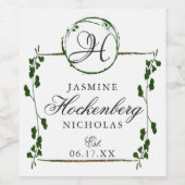 Elegant Monogram Greenery Personalisiert Weinetikett (Einzelnes Label)