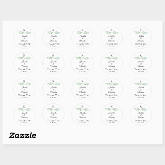 Elegant Monogram Greenery Wedding Sticker (Blatt)