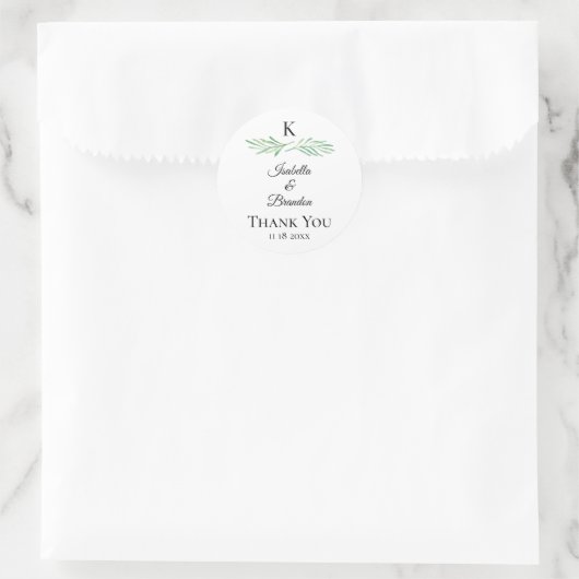 Elegant Monogram Greenery Wedding Sticker (Tasche)