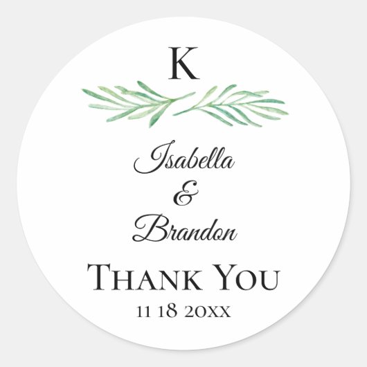 Elegant Monogram Greenery Wedding Sticker (Vorderseite)