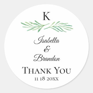 Elegant Monogram Greenery Wedding Sticker
