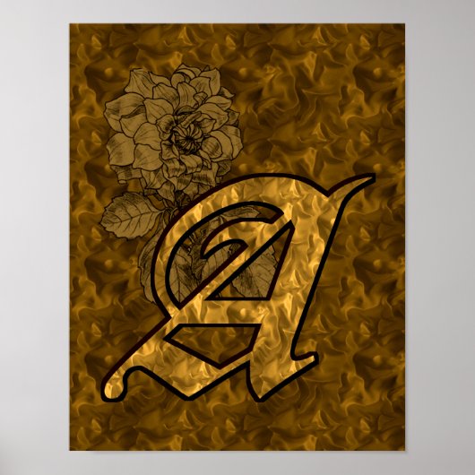 Elegant Monogram Initial A Gold Peony Blume Poster (Vorne)