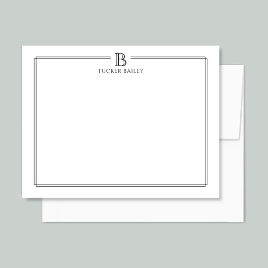 Elegant Monogram Initial Beruflich Schwarz-weiß Mitteilungskarte
