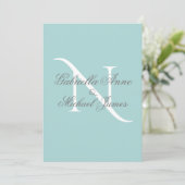 Elegant Monogram Initial Blue Wedding Einladung (Stehend Vorderseite)
