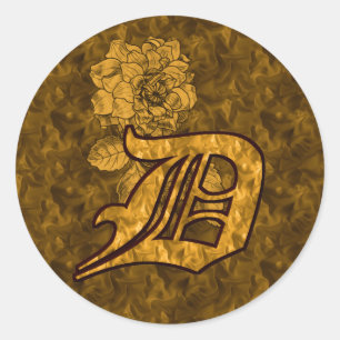 Elegant Monogram Initial D Gold Peony Sticker