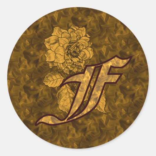 Elegant Monogram Initial F Gold Peony Sticker (Vorderseite)