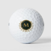 Elegant Monogram Initial Gold Green Golfball (Vorderseite)