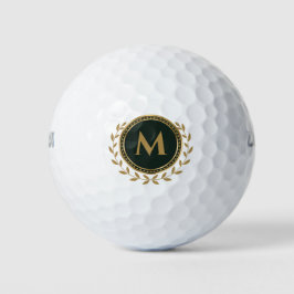 Elegant Monogram Initial Gold Green Golfball