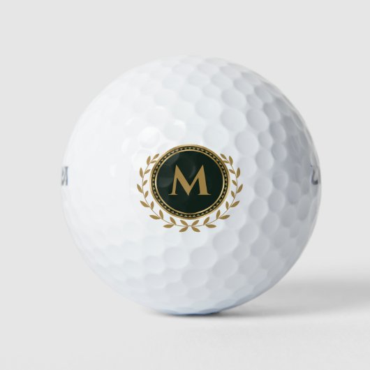 Elegant Monogram Initial Gold Green Golfball (Vorderseite)