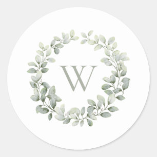 Elegant Monogram Initial Greenerenerity Sage Folia Runder Aufkleber