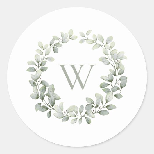 Elegant Monogram Initial Greenerenerity Sage Folia Runder Aufkleber (Vorderseite)