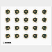 Elegant Monogram Initial Imitats Gold Green Runder Aufkleber (Blatt)