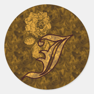 Elegant Monogram Initial J Gold Peony Sticker