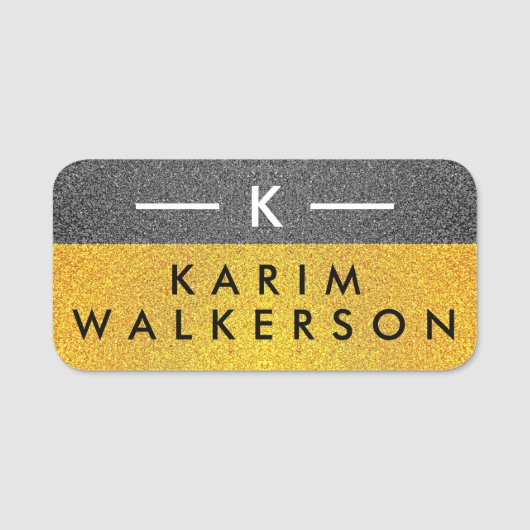 Elegant Monogram Initial , Luxury Black Gold Namensschild (Vorderseite)