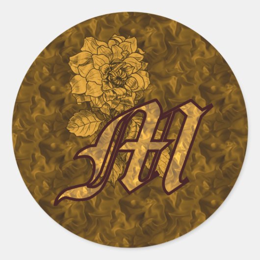 Elegant Monogram Initial M Gold Peony Sticker (Vorderseite)