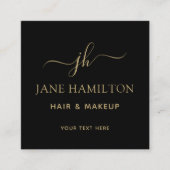 Elegant Monogram Initial Name Black Gold Quadratische Visitenkarte (Vorderseite)