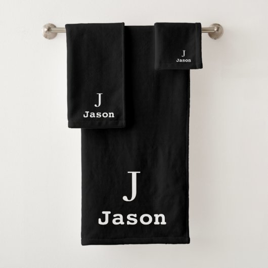 Elegant Monogram Initial Name Personalisiert Black Badhandtuch Set (Insitu)